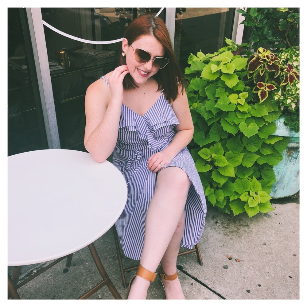 Blue and white striped dress